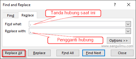 Excel 2 Cara Mengubah Titik Menjadi Koma Atau Sebaliknya Sangu Ilmu