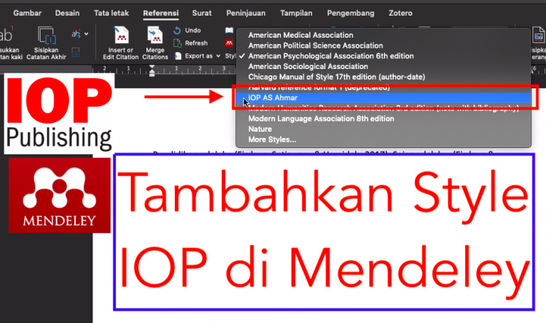 Cara Menambahkan Style IOP di Mendeley |