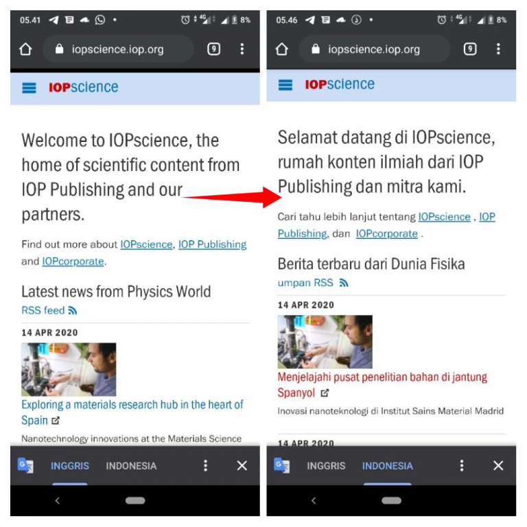 Cara menerjemahkan halaman web di HP