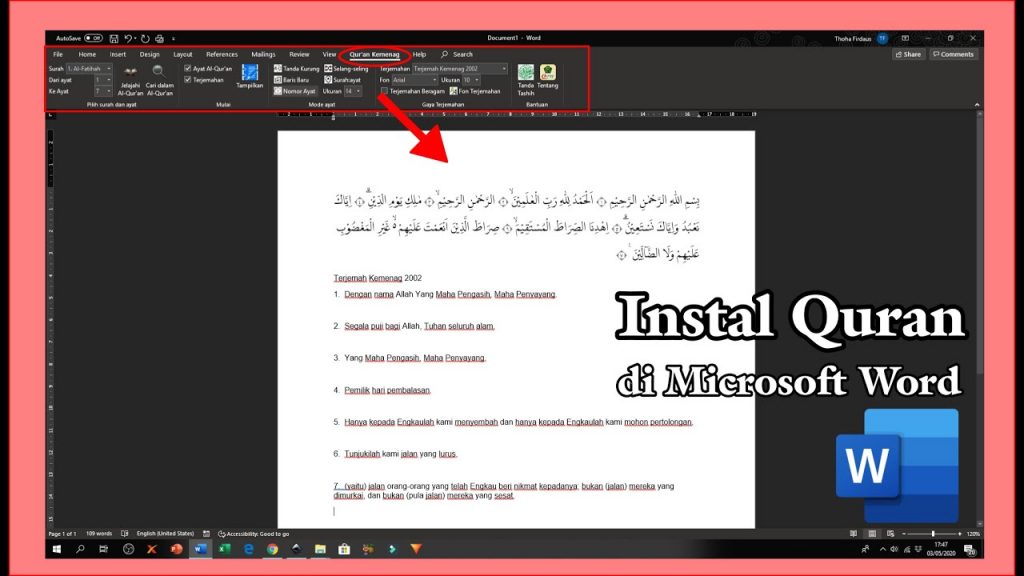 Instal Qur’an di Word