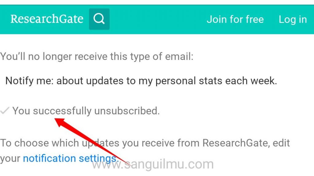 successfully unsubscribed ResearchGate