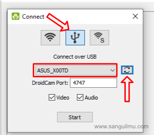 Pengaturan DroidCam di Komputer USB