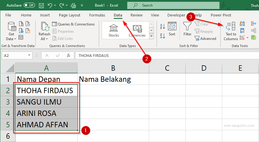 Cara Memisahkan Data di Excel Menjadi Beberapa Kolom