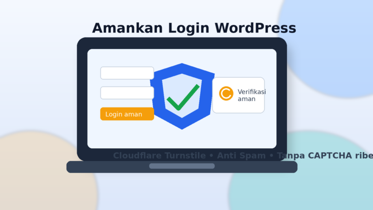 Ilustrasi keamanan login WordPress dengan Cloudflare Turnstile untuk mencegah spam dan percobaan login otomatis
