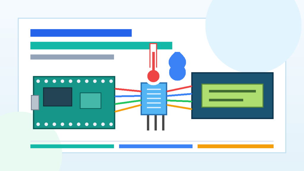 Ilustrasi sederhana Arduino, sensor DHT11, dan LCD 16x2 untuk tutorial termometer digital