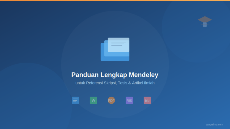 Ilustrasi panduan Mendeley untuk referensi skripsi, tesis, dan artikel ilmiah dengan watermark sanguilmu.com