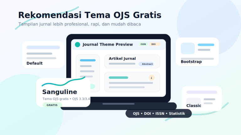 Ilustrasi rekomendasi tema OJS gratis dengan Sanguline untuk tampilan jurnal profesional