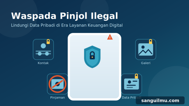 Ilustrasi perisai dan gembok pada ponsel untuk melindungi data pribadi dari pinjaman online ilegal