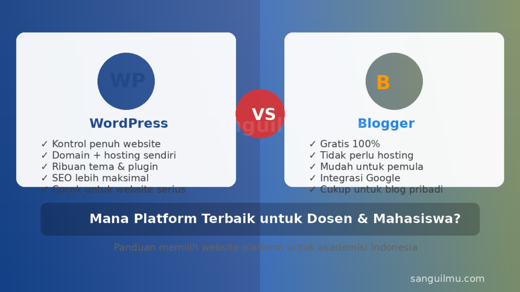 Perbandingan WordPress vs Blogger untuk platform website dosen dan mahasiswa - sanguilmu.com