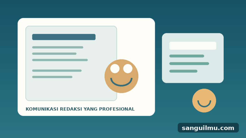 Ilustrasi komunikasi redaksi jurnal profesional dengan watermark sanguilmu.com
