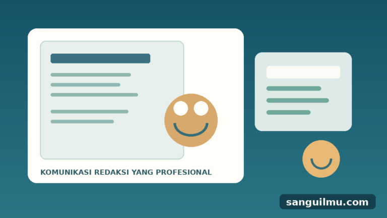 Ilustrasi komunikasi redaksi jurnal profesional dengan watermark sanguilmu.com