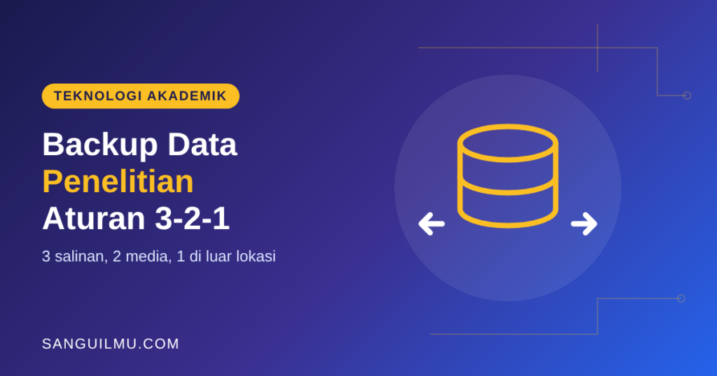 Ikon basis data dengan panah salinan untuk ilustrasi backup data penelitian aturan 3-2-1