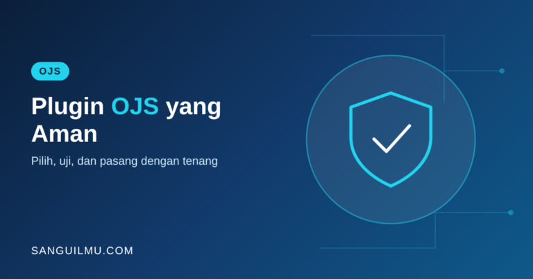 Ilustrasi perisai dengan tanda centang untuk artikel plugin OJS yang aman